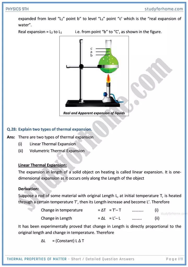 thermal properties of matter short and detailed answer questions physics class 9th 11