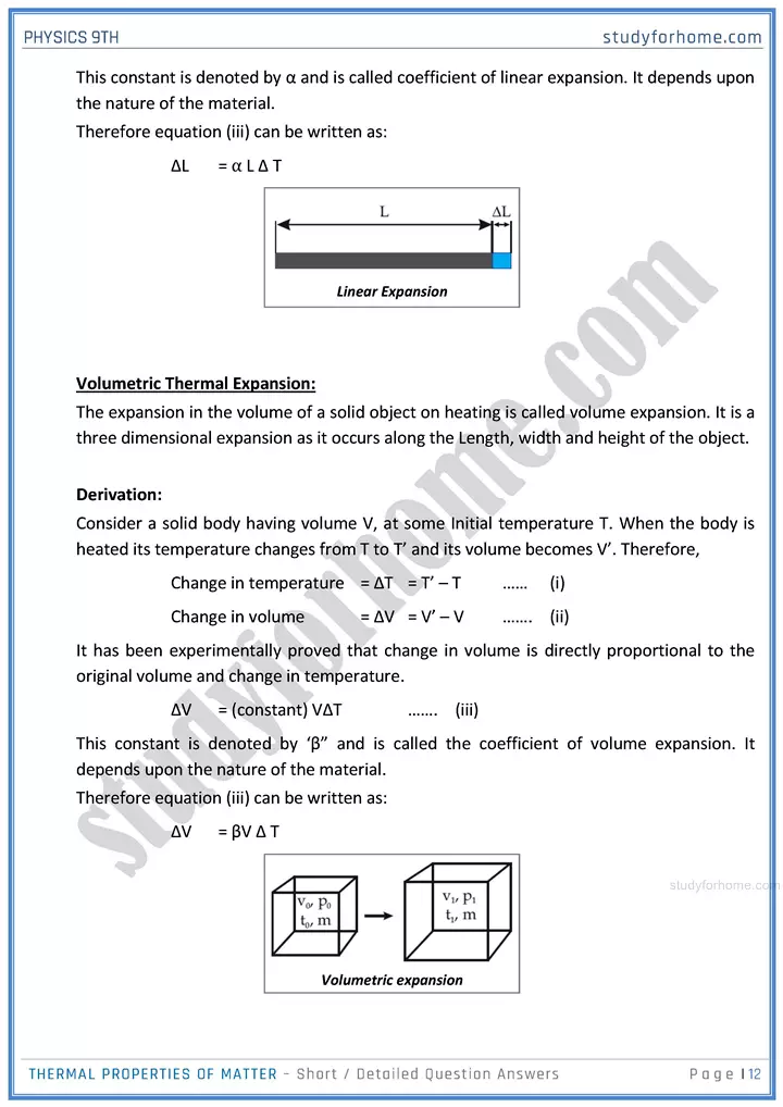 thermal properties of matter short and detailed answer questions physics class 9th 12