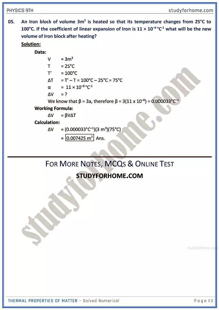 thermal properties of matter solved numerical physics class 9th 03