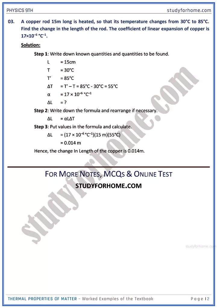 thermal properties of matter worked examples of the textbook physics class 9th 02