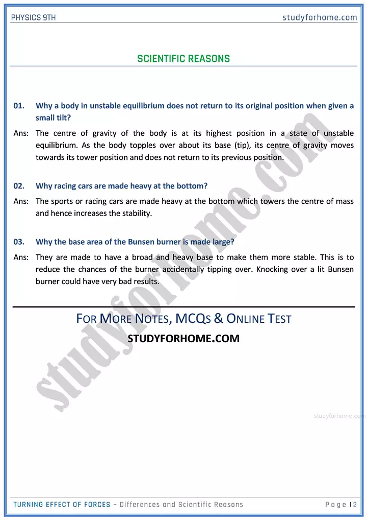 turning effect of forces differences and scientific reasons physics class 9th 02