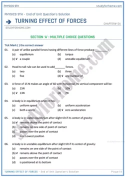 turning-effect-of-forces-end-of-unit-questions-solution-physics-class-9th