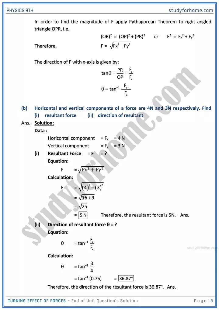 turning effect of forces end of unit questions solution physics class 9th 08