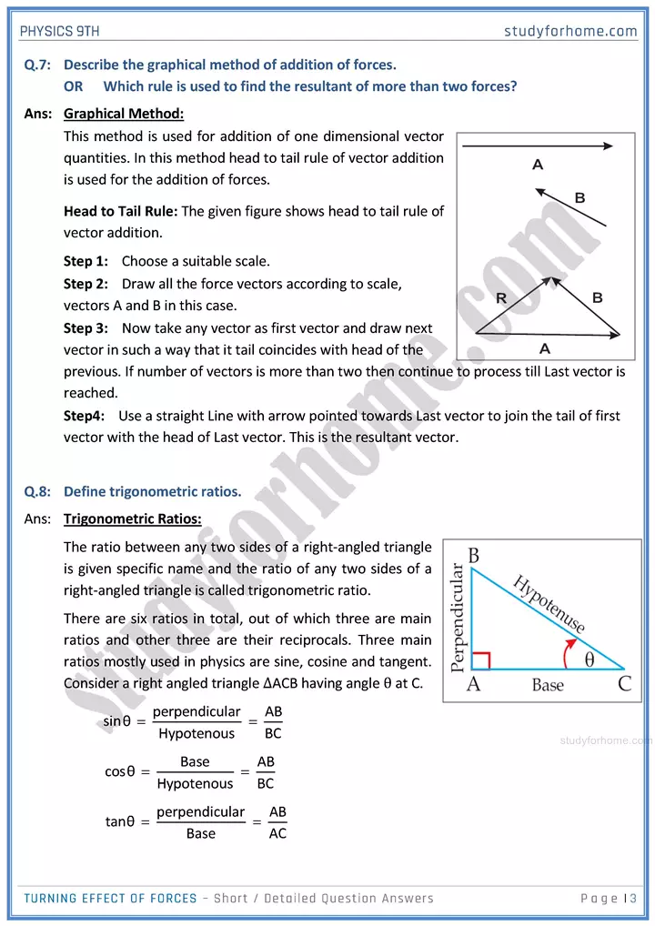 turning effect of forces short and detailed answer questions physics class 9th 03