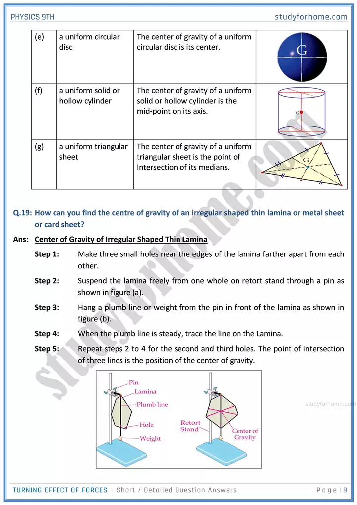 turning effect of forces short and detailed answer questions physics class 9th 09