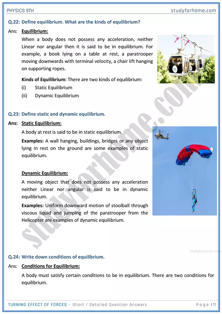 turning effect of forces short and detailed answer questions physics class 9th 11