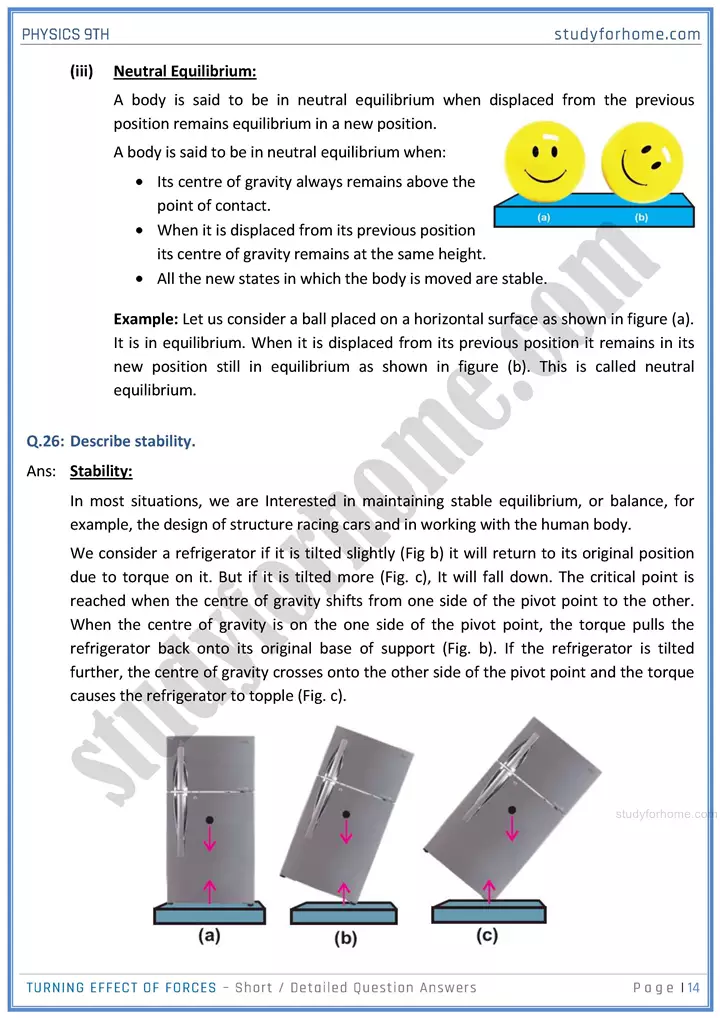 turning effect of forces short and detailed answer questions physics class 9th 14