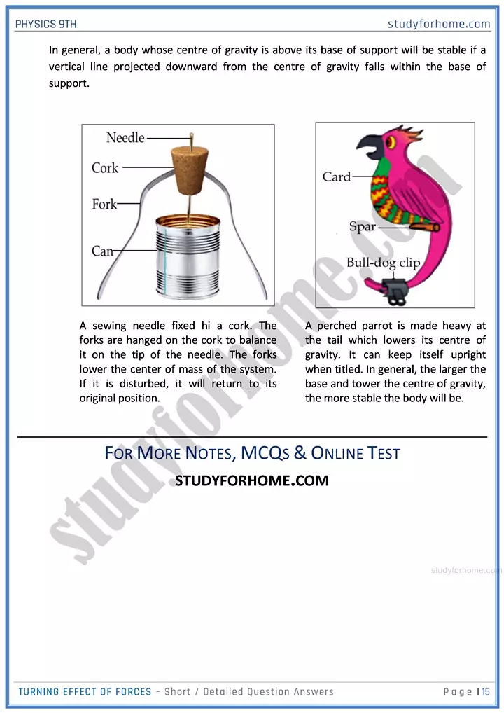 turning effect of forces short and detailed answer questions physics class 9th 15