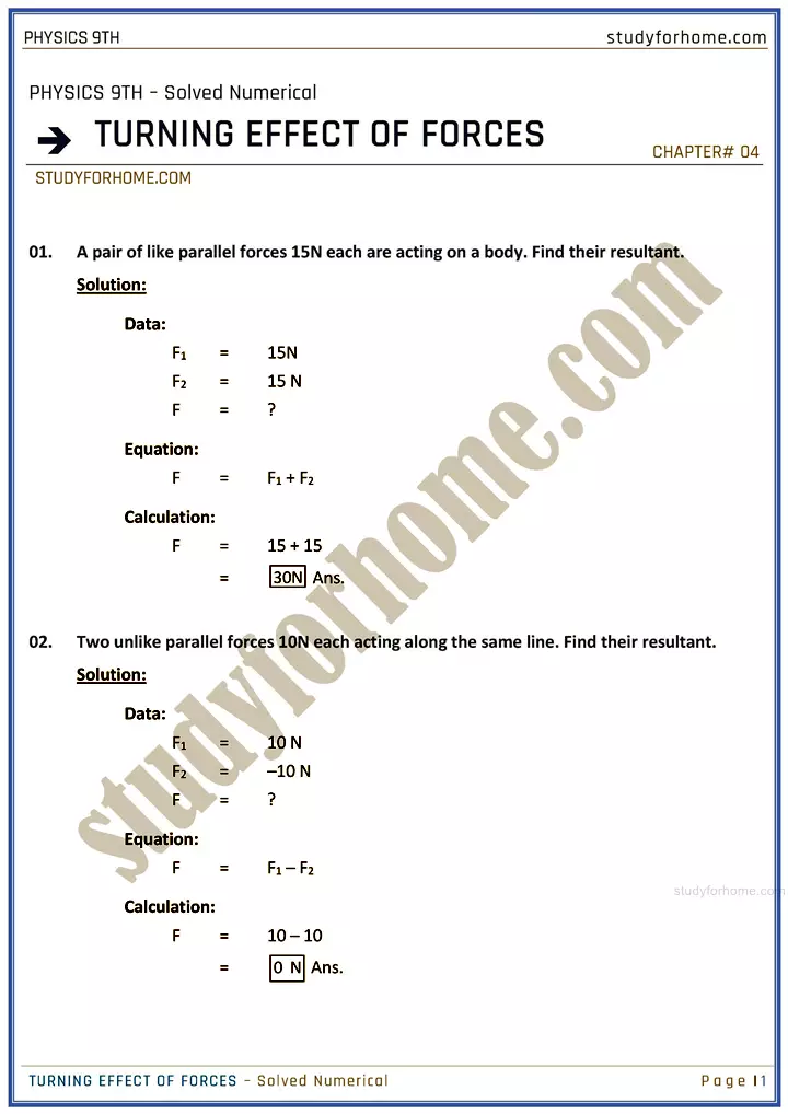 turning effect of forces solved numerical physics class 9th 01