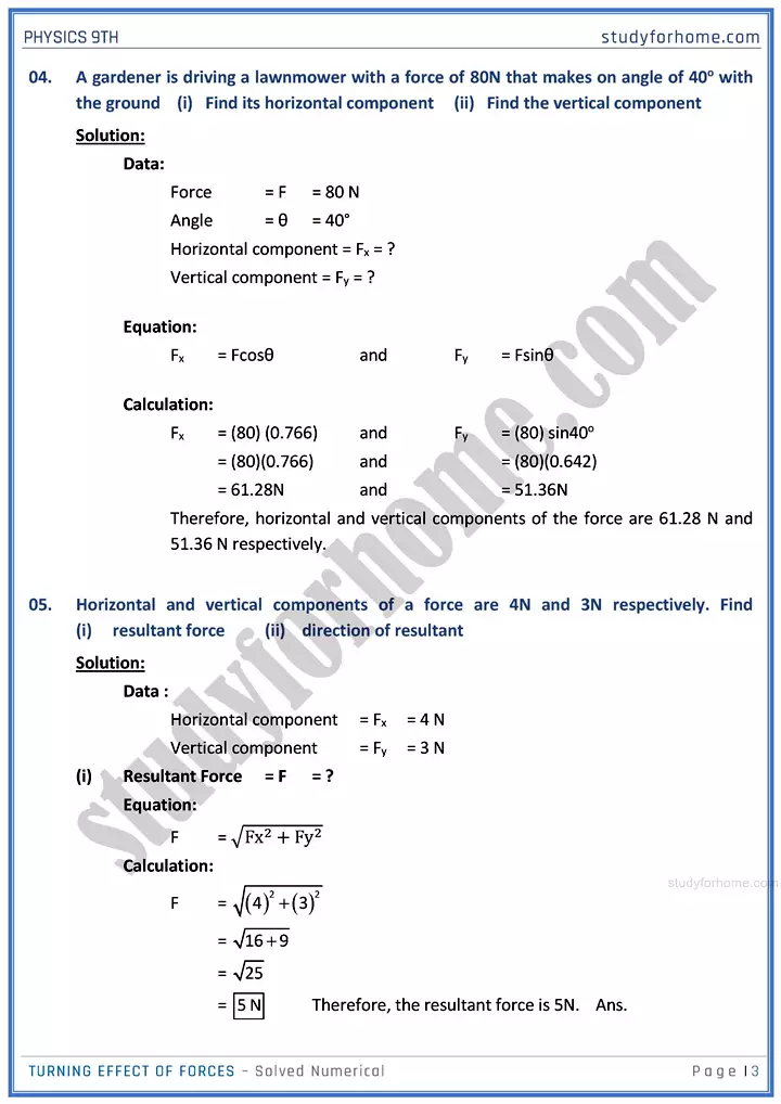 turning effect of forces solved numerical physics class 9th 03