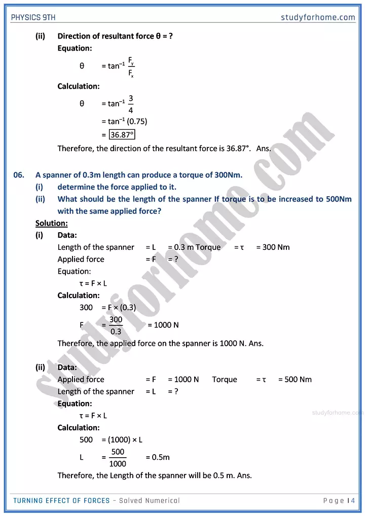 turning effect of forces solved numerical physics class 9th 04