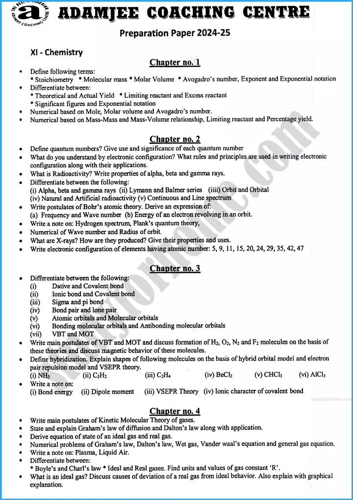 chemistry 11th adamjee coaching guess paper 2025 science group 1