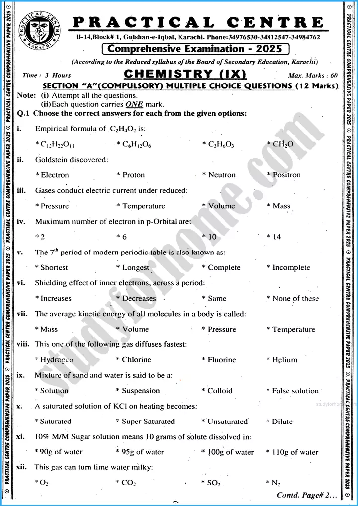 chemistry-9th-practical-centre-guess-paper-2025-science-group