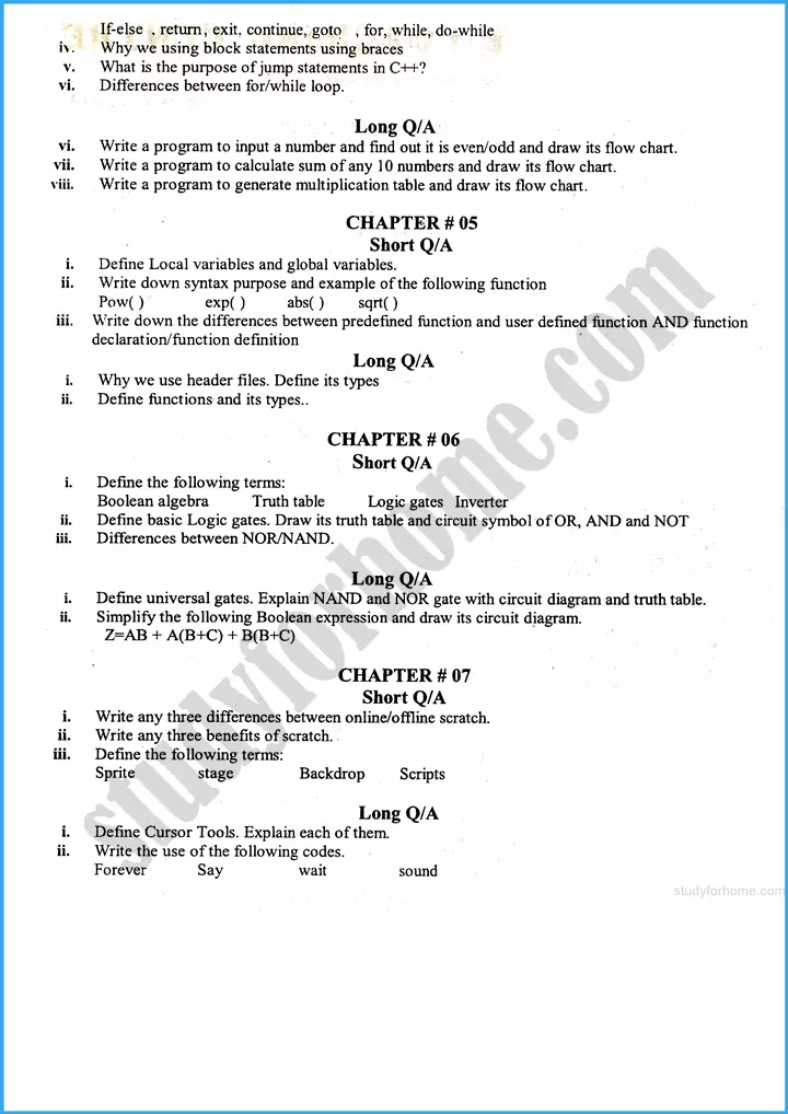 class 10th computer science 2025 adamjee coaching guess papers 2