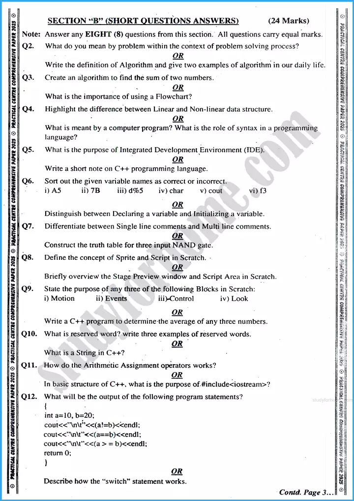 computer science 10th practical centre guess paper 2025 science group 2