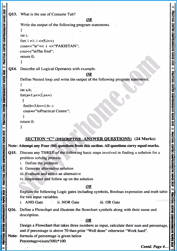 computer science 10th practical centre guess paper 2025 science group 3