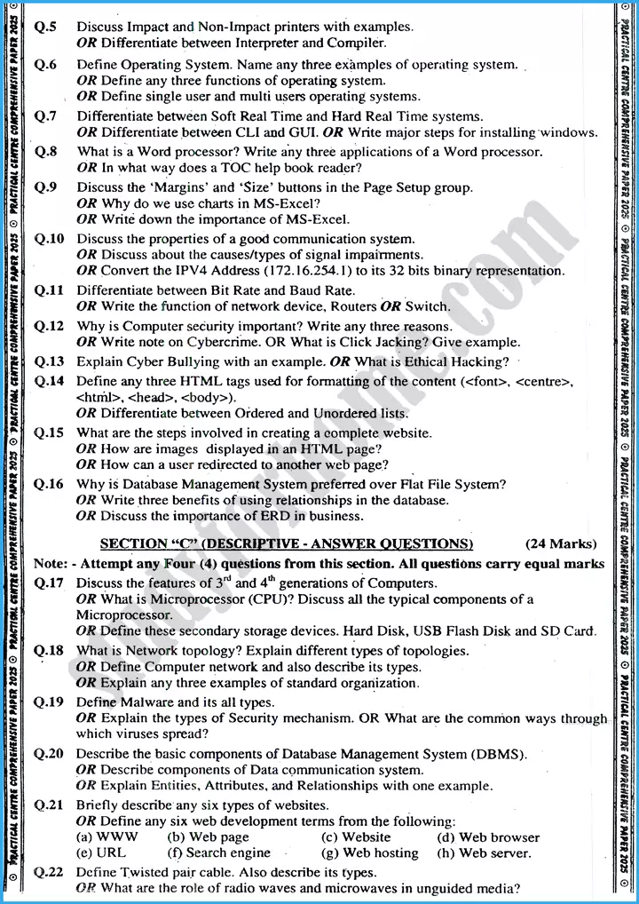 computer science 9th practical centre guess paper 2025 science group 2