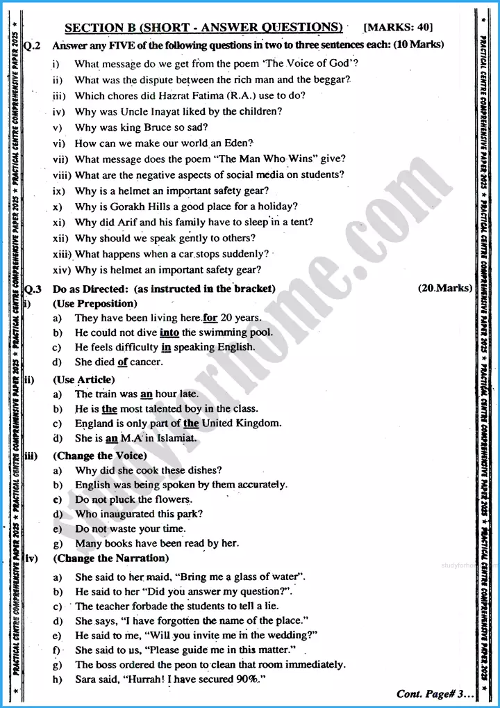 english 10th practical centre guess paper 2025 science group 2