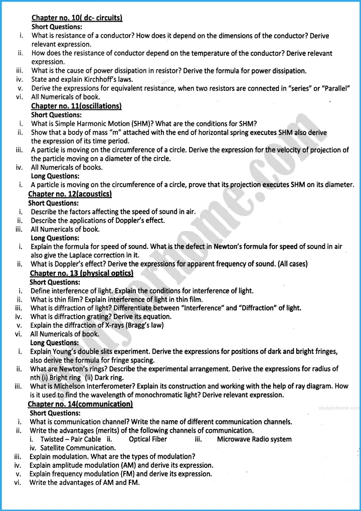 physics 11th adamjee coaching guess paper 2025 science group 3