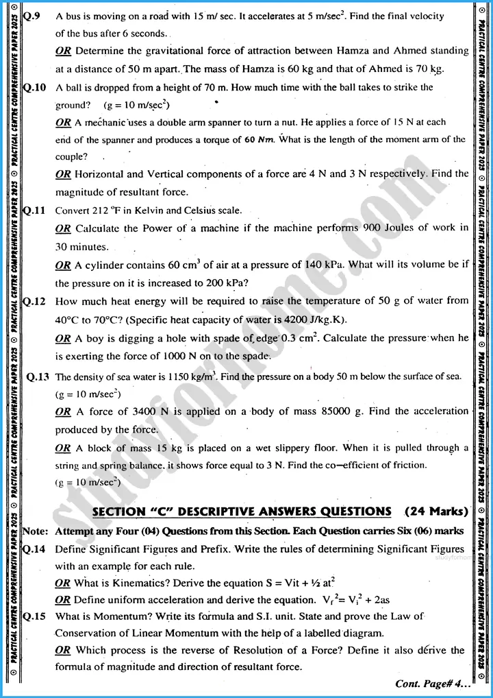 physics 9th practical centre guess paper 2025 science group 3