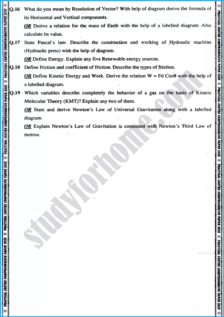 physics 9th practical centre guess paper 2025 science group 4