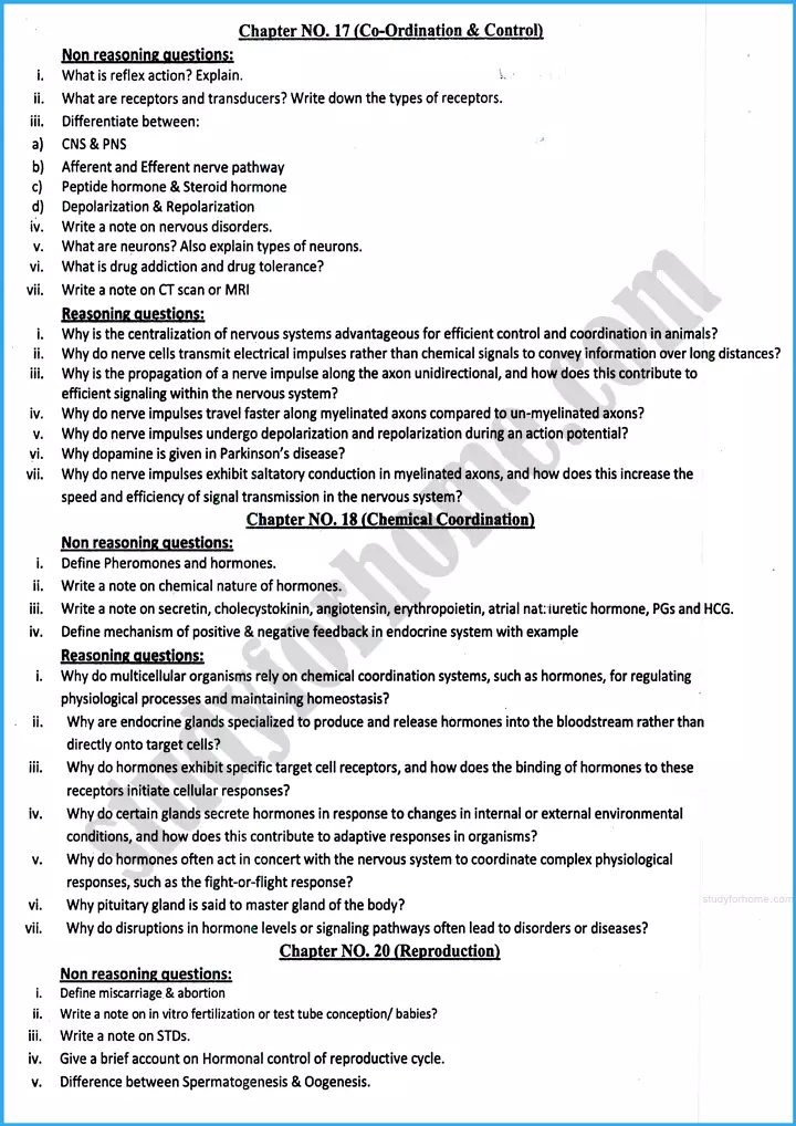 zoology 12th adamjee coaching guess paper 2025 science group 2