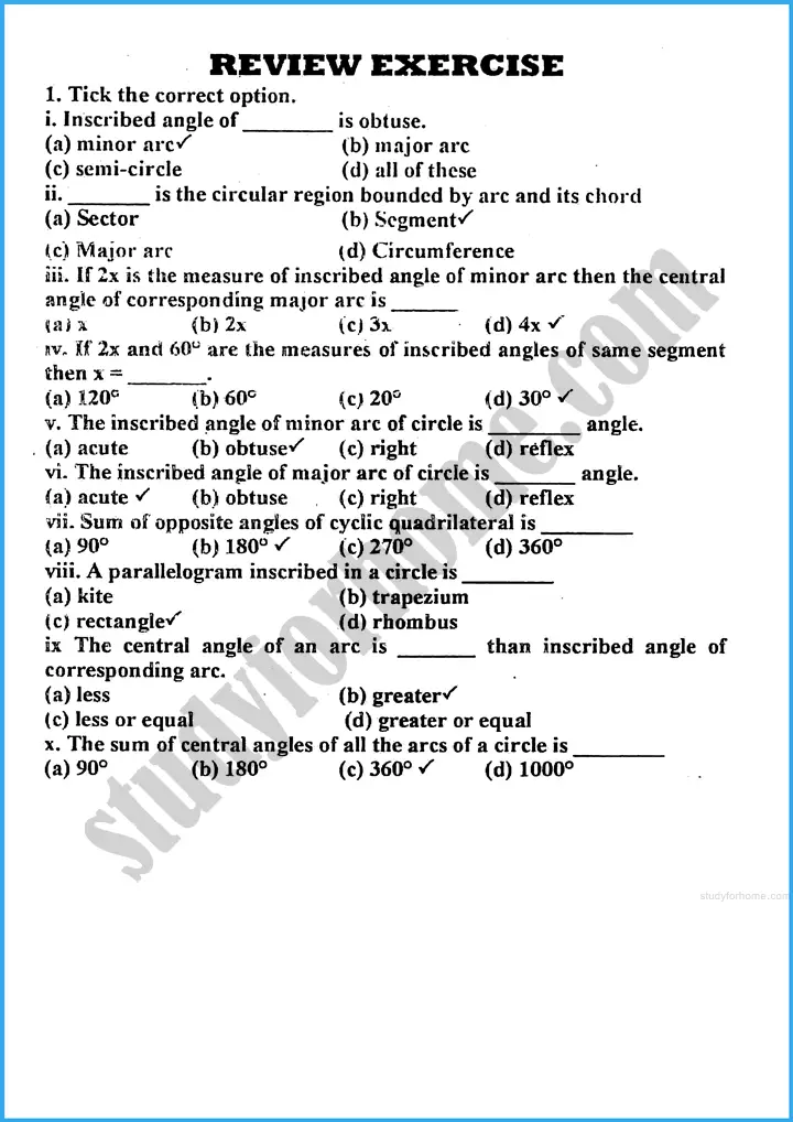 angle-in-a-segment-of-a-circle-review-exercise-28-mathematics-class-10th