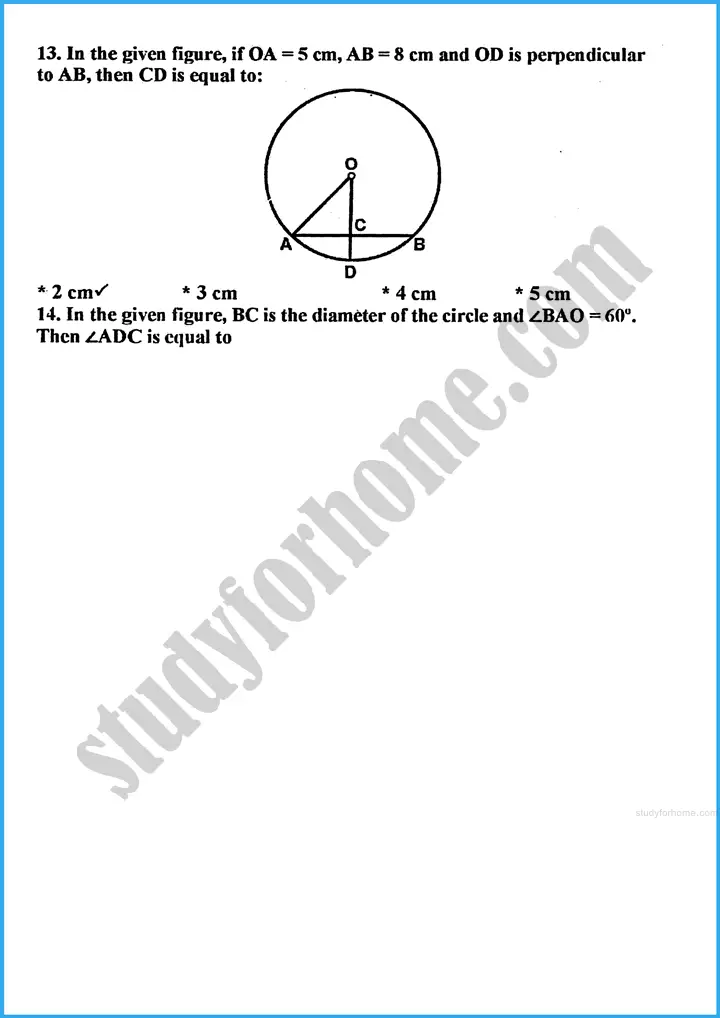 chords and arcs mcqs mathematics class 10th 03