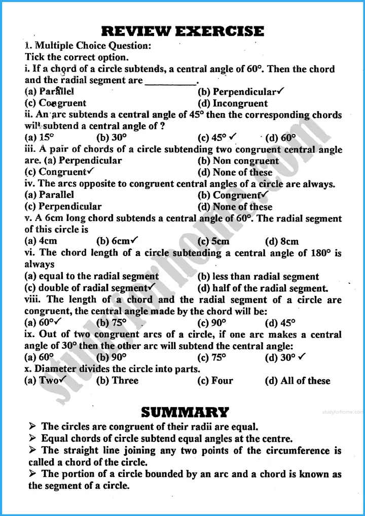 chords-and-arcs-review-exercise-27-mathematics-class-10th