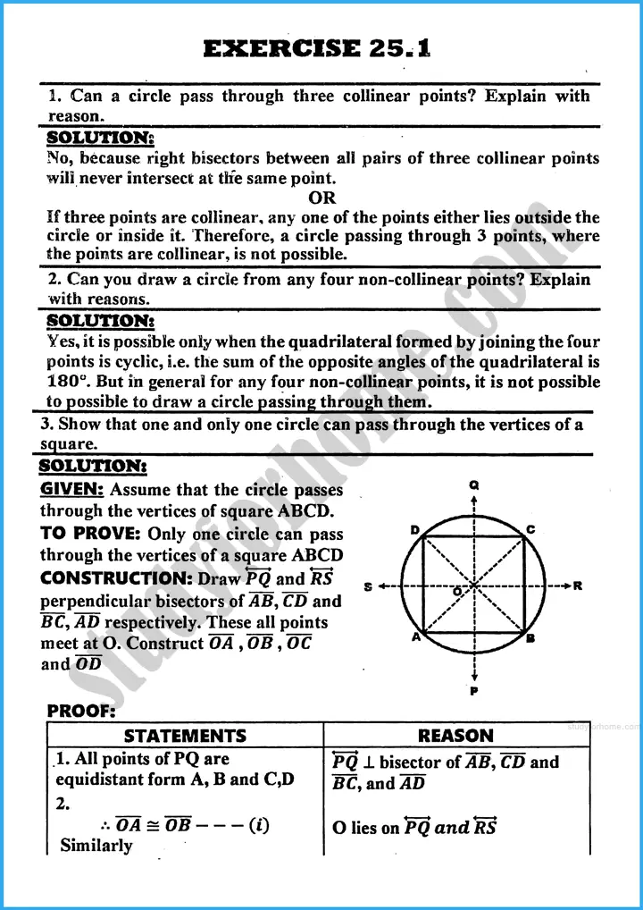 chords of a circle exercise 25 1 mathematics class 10th 01