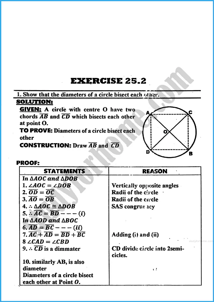 chords of a circle exercise 25 2 mathematics class 10th 01