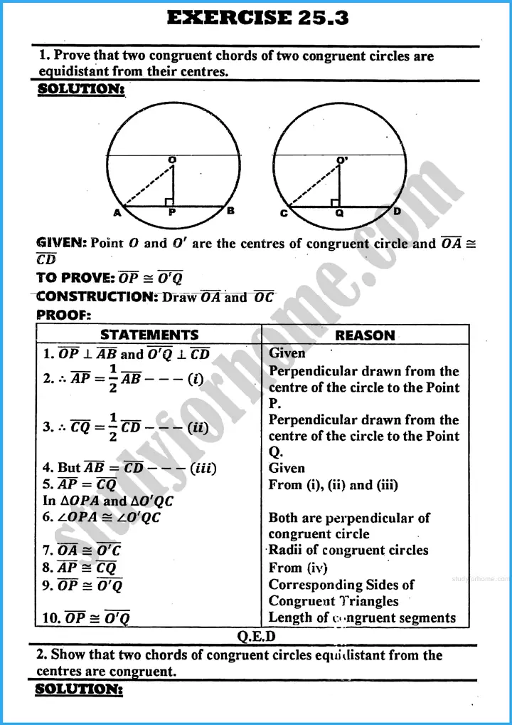 chords of a circle exercise 25 3 mathematics class 10th 01