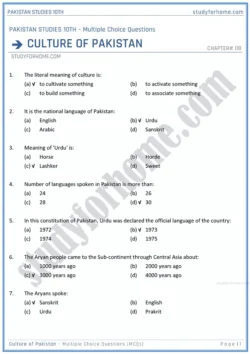 culture-of-pakistan-multiple-choice-questions-pakistan-studies-class-10th