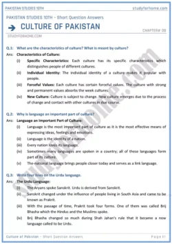 culture-of-pakistan-short-question-answers-pakistan-studies-class-10th