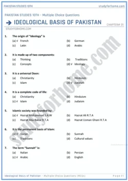 ideological-basis-of-pakistan-multiple-choice-questions-pakistan-studies-class-10th