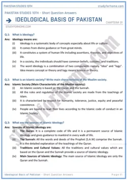 ideological-basis-of-pakistan-short-question-answers-pakistan-studies-class-10th