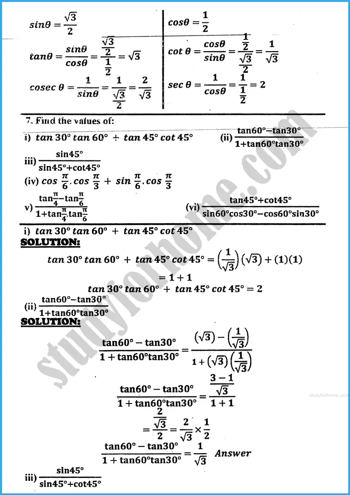 introduction to trigonometry exercise 30 3 mathematics class 10th 10