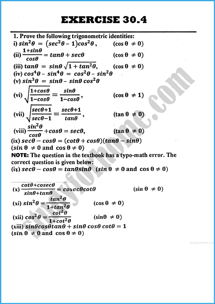 introduction to trigonometry exercise 30 4 mathematics class 10th 01