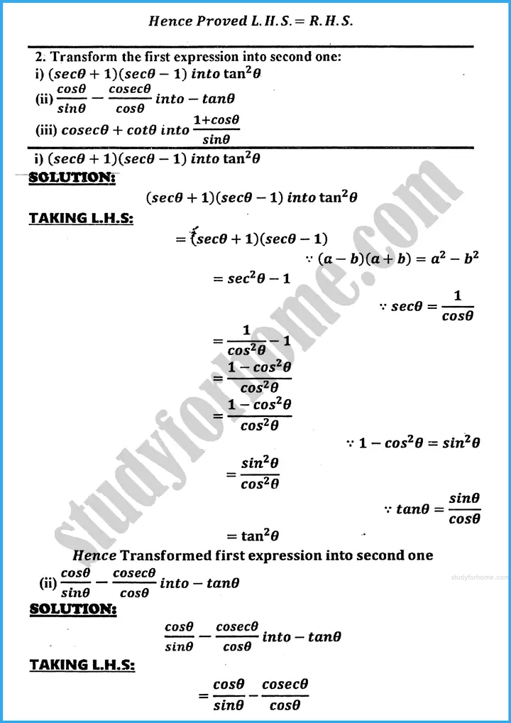 introduction to trigonometry exercise 30 4 mathematics class 10th 09