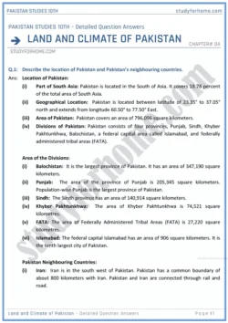 land-and-climate-of-pakistan-detailed-question-answers-pakistan-studies-class-10th