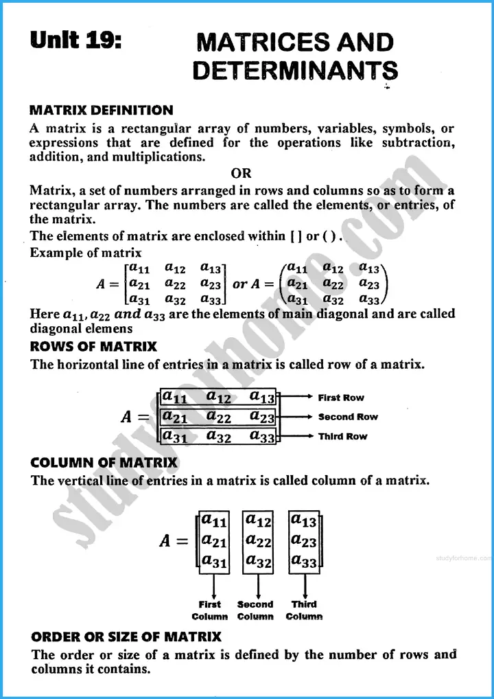 matrices and determinants definition and formulae mathematics class 10th 01