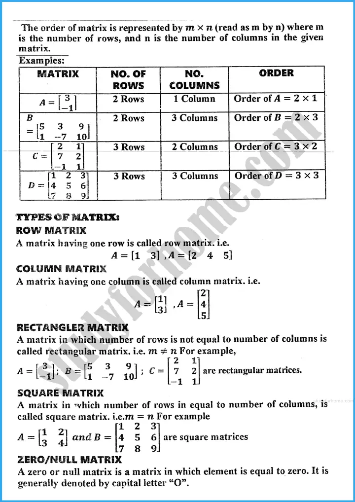 matrices and determinants definition and formulae mathematics class 10th 02