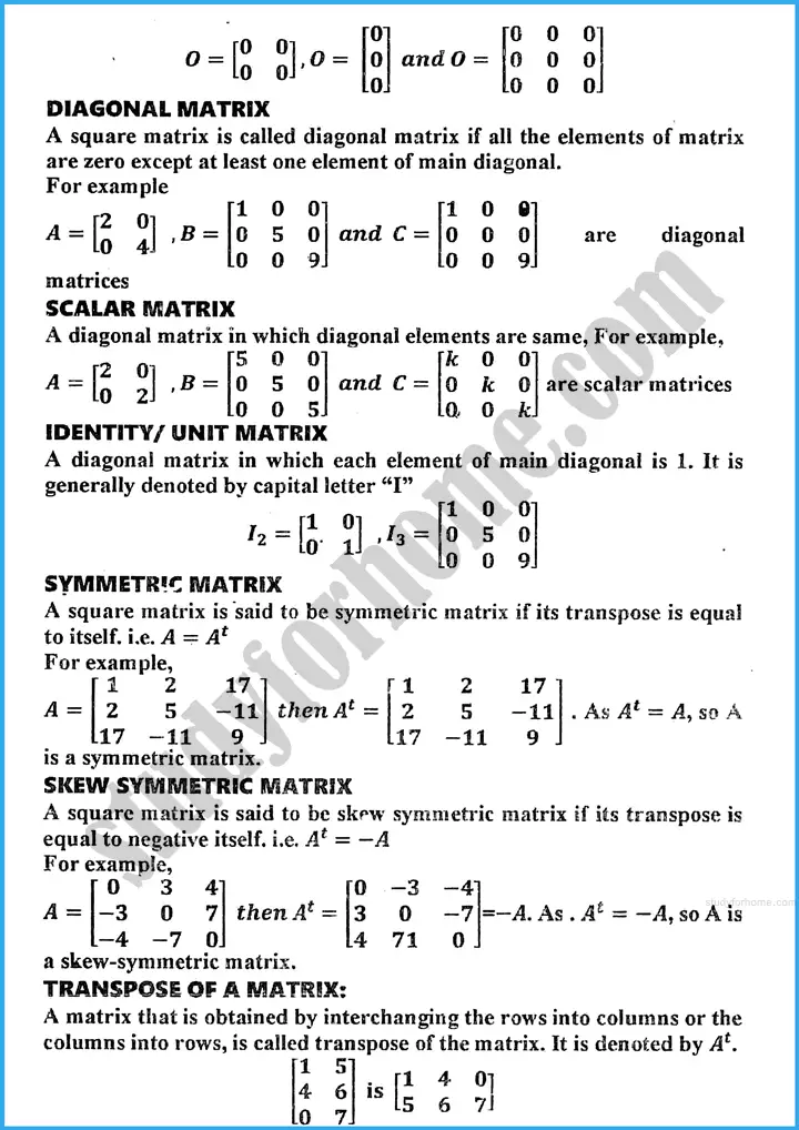 matrices and determinants definition and formulae mathematics class 10th 03