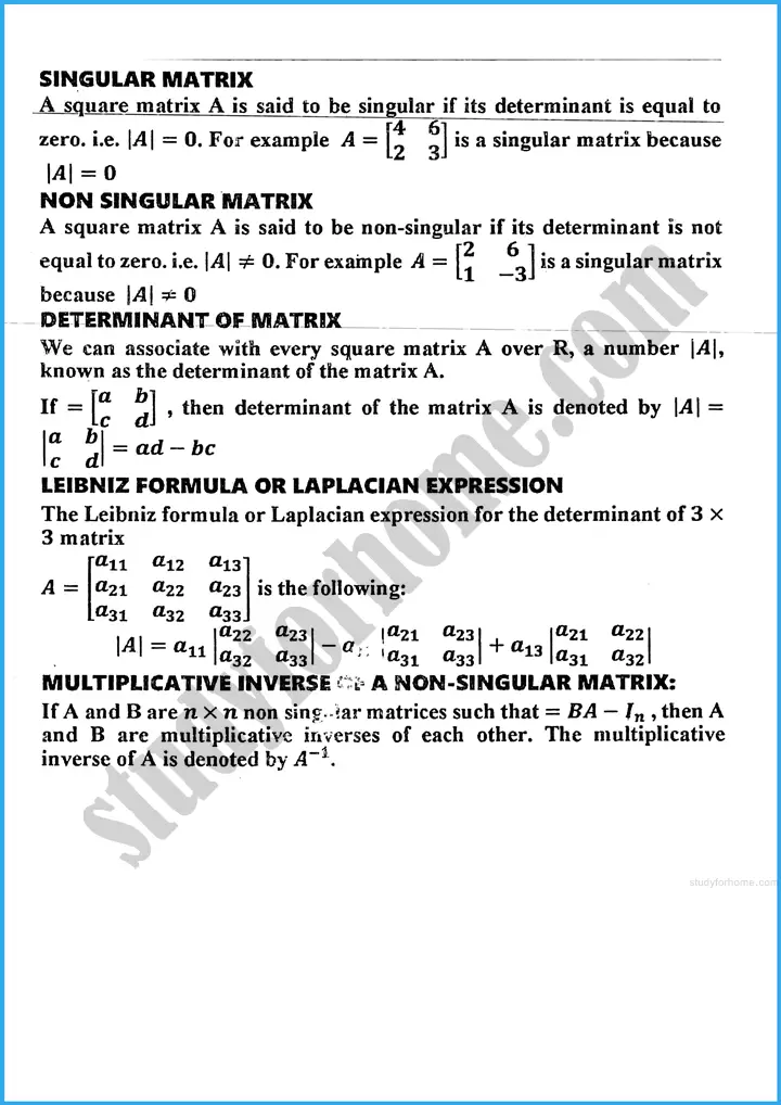 matrices and determinants definition and formulae mathematics class 10th 04