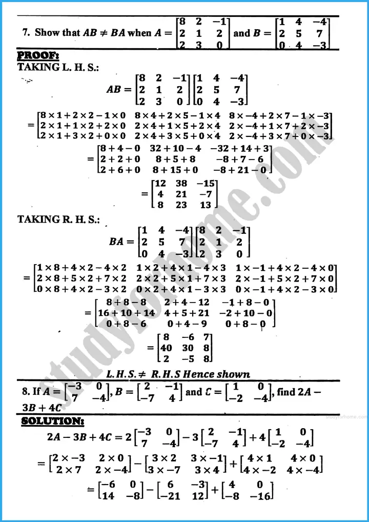 matrices and determinants exercise 19 1 mathematics class 10th 09