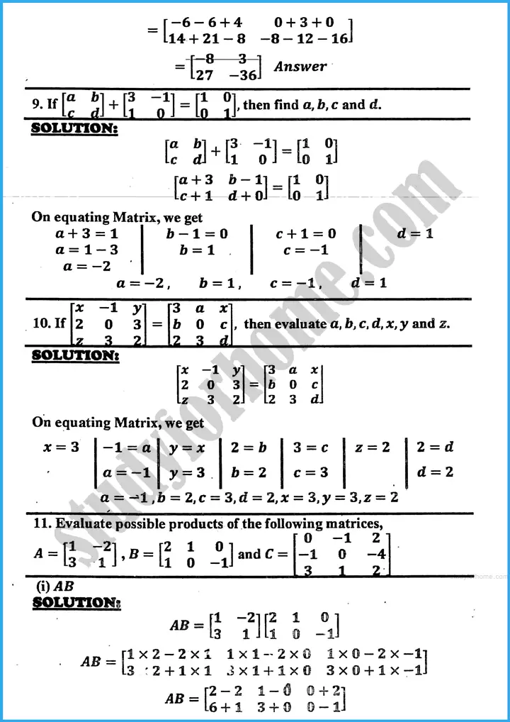 matrices and determinants exercise 19 1 mathematics class 10th 10