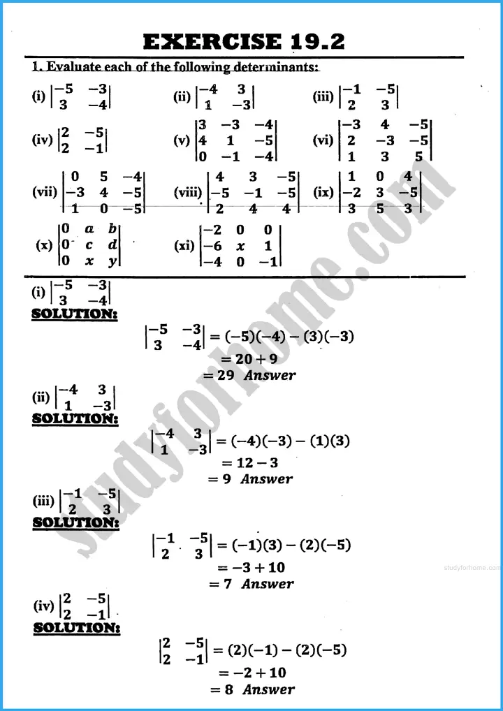 matrices and determinants exercise 19 2 mathematics class 10th 01