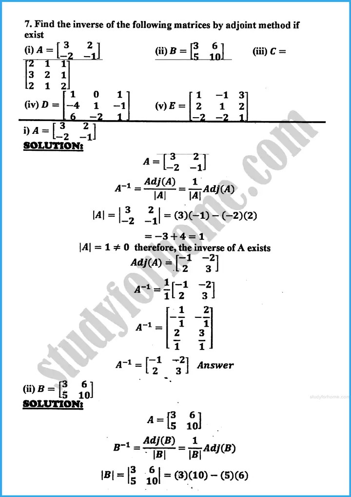 matrices and determinants exercise 19 2 mathematics class 10th 09