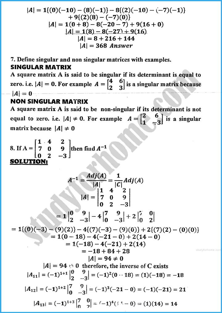 matrices and determinants review exercise 19 mathematics class 10th 06