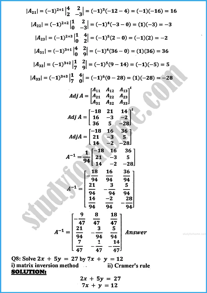 matrices and determinants review exercise 19 mathematics class 10th 07